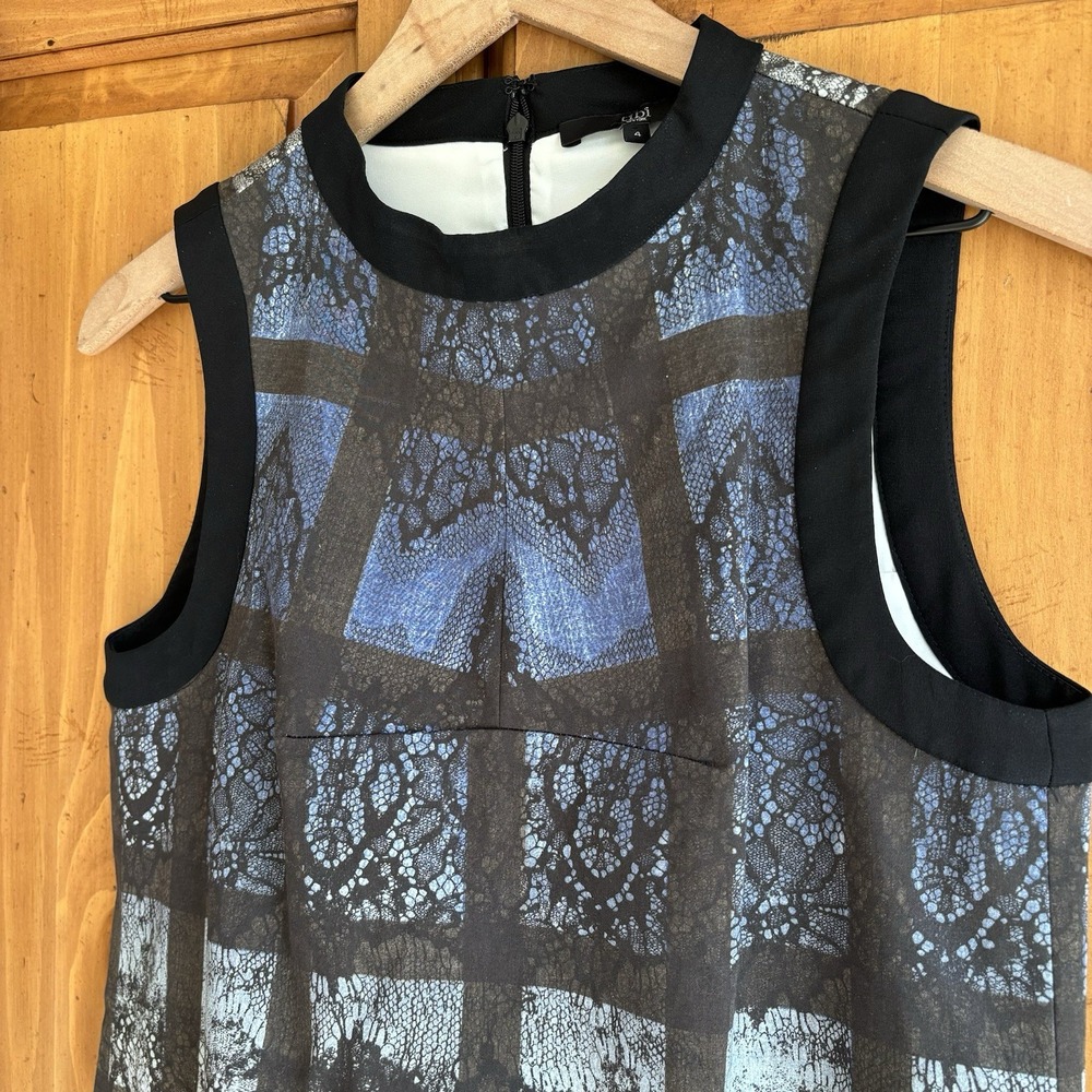 Tibi Silk Dress Blue Black Abstract Artsy Ombré Drop Waist 4‎ Mini Sleeveless - Picture 2 of 11
